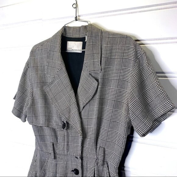 VINTAGE DANA BUCHMAN BLACK HOUNDSTOOTH BUTTON DOWN CLASSIC POCKET DRESS … - Picture 17 of 17